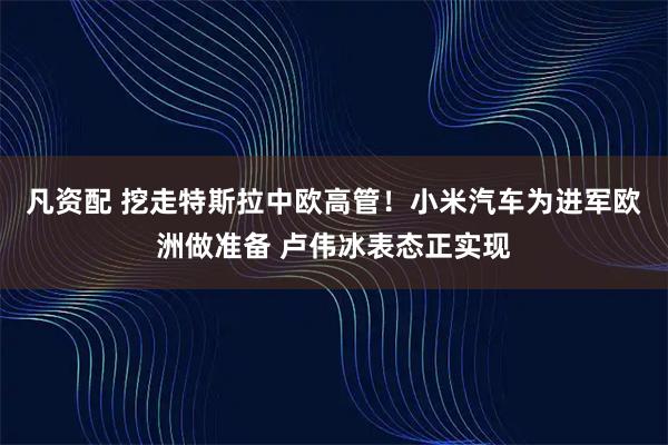 凡资配 挖走特斯拉中欧高管！小米汽车为进军欧洲做准备 卢伟冰表态正实现